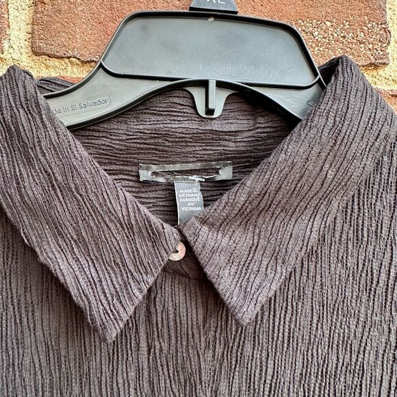 EILEEN FISHER $178 Classic Plissé Button-Up Shirt black womens 2X - Picture 6 of 11